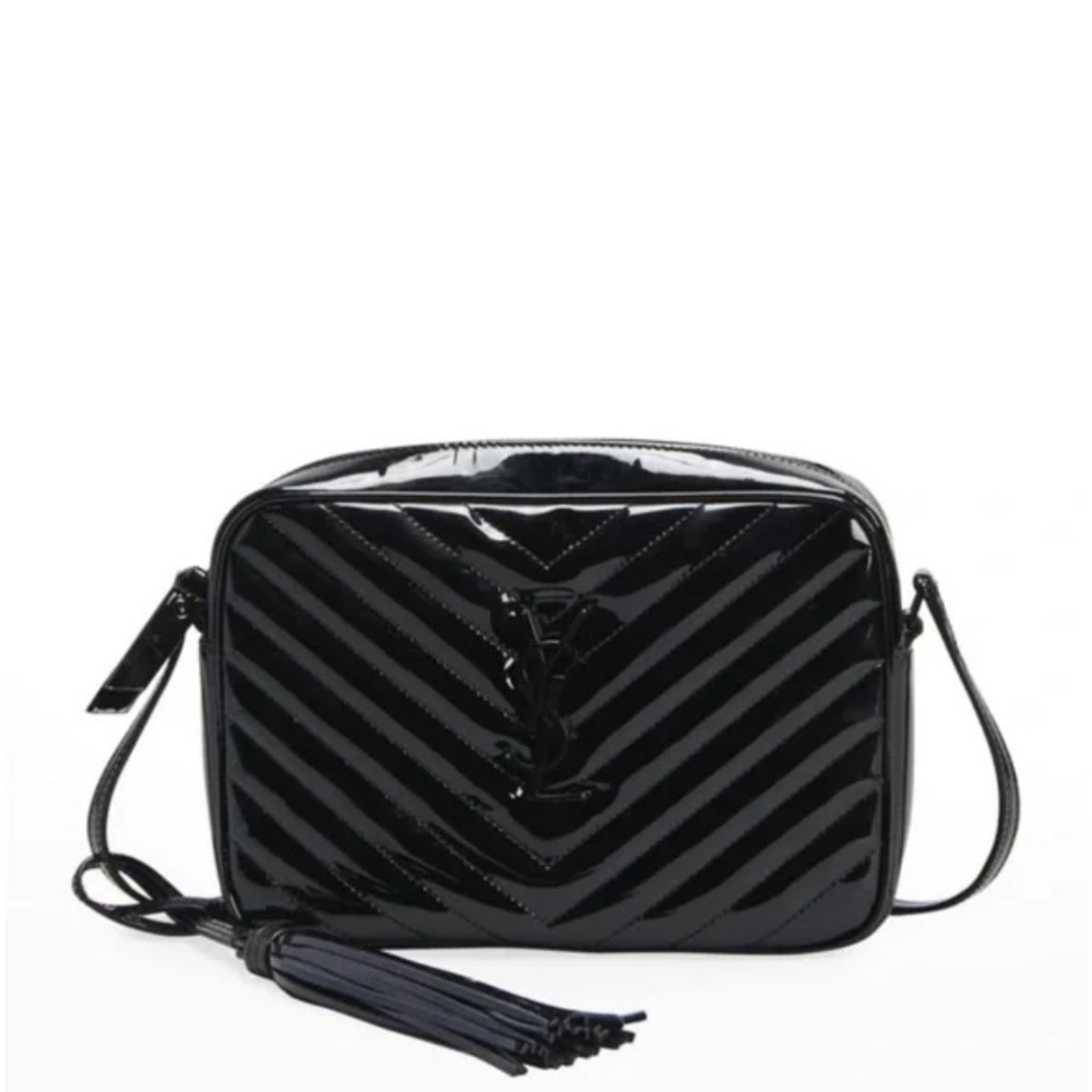 Saint Laurent Lou Medium YSL Monogram Patent Camera Bag- black patent